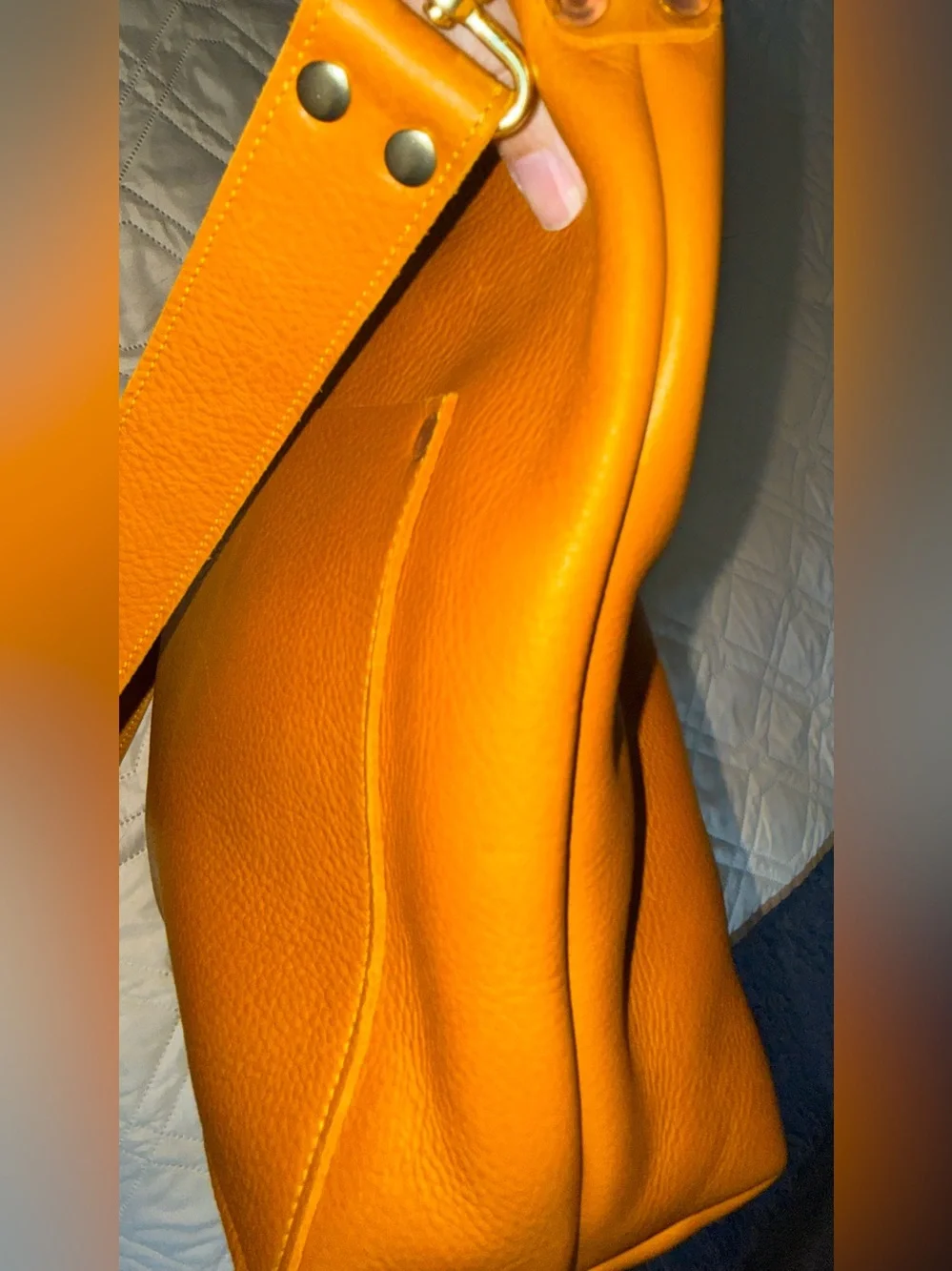 KMM & Co marigold cypress leather travel tote full grain crossbody & shoulder